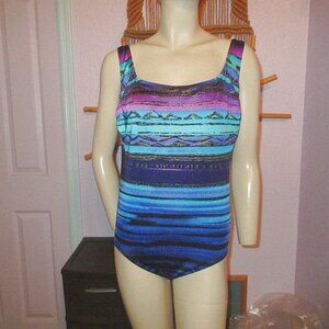 Longitude Alibaba Shimmer Swimsuit Size 14 One Piece Long Torso Tummy Control